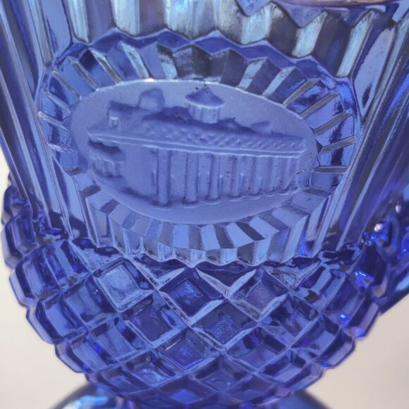 Mt. Vernon Cobalt Blue Pitcher with a honeycomb design & vertical cuts at spout. - Picture 5 of 6